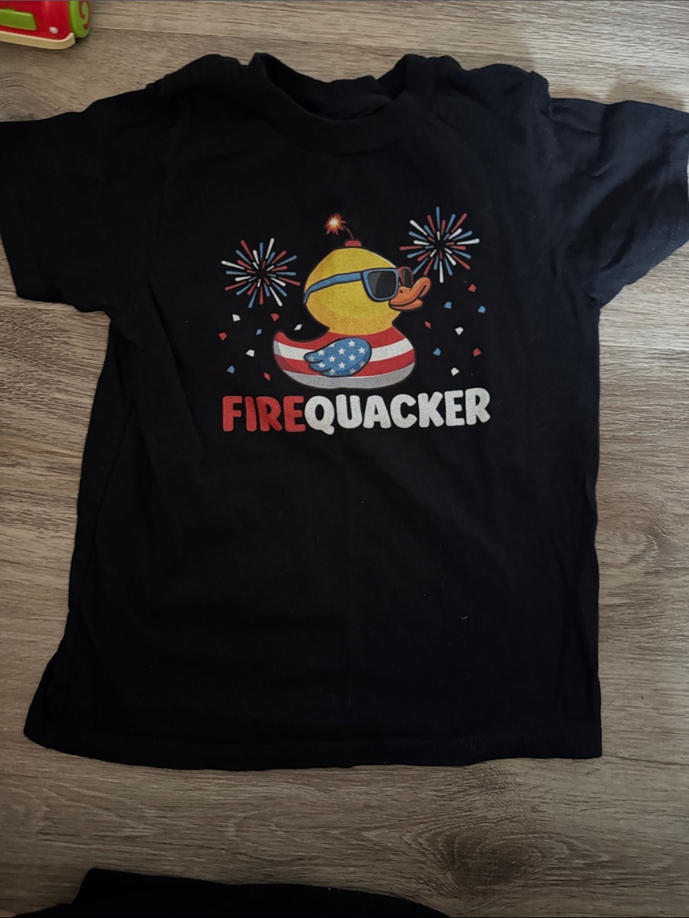 Gildan Black Kids Tee with Patriotic Duck "Firequacker" Graphic